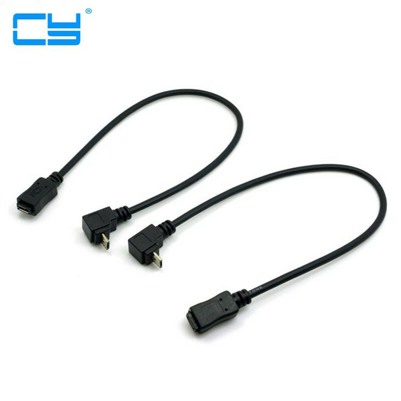 Cable de extensión Micro USB 2,0 macho a hembra, Cable de extensión Micro USB conectado de Pin completo, arriba y abajo, 90 grados, 0,2 m, 20cm