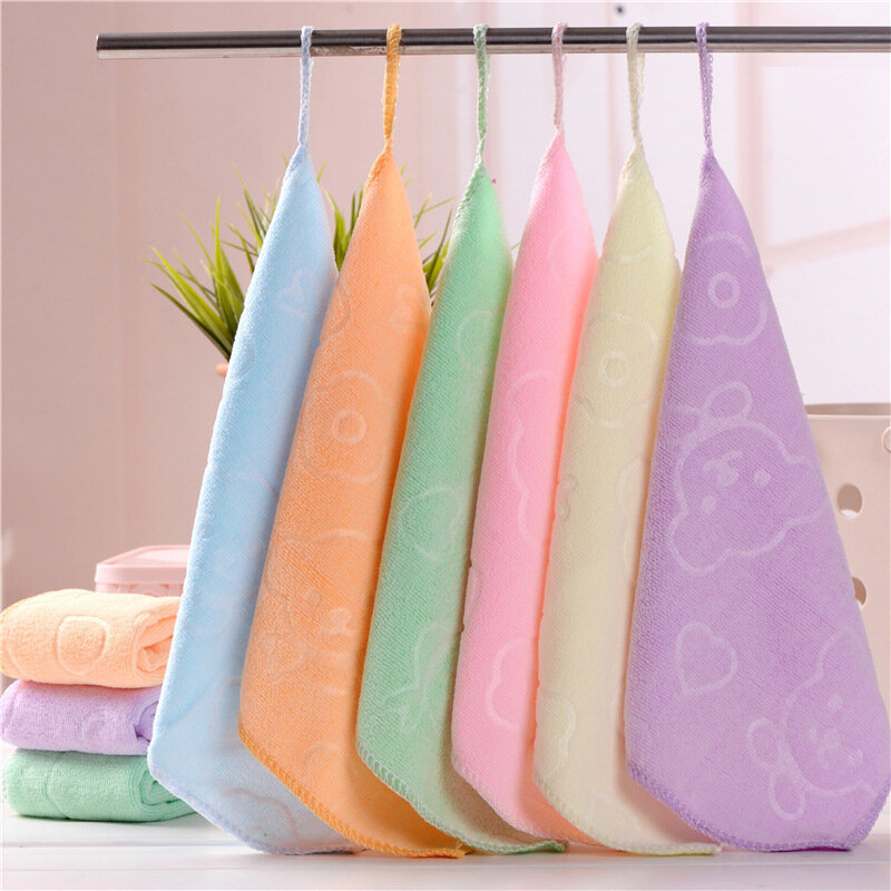 Candy Color Microfiber Kindergarten Square Children's Washing Hands Cleansing Soft Quick-drying Small Towel Hook Up Handkerchief