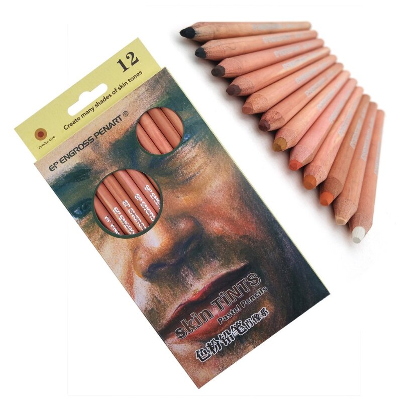 12Pcs Professional Soft Pastel Pencils Wood Skin Tint Pastel Colored Pencil