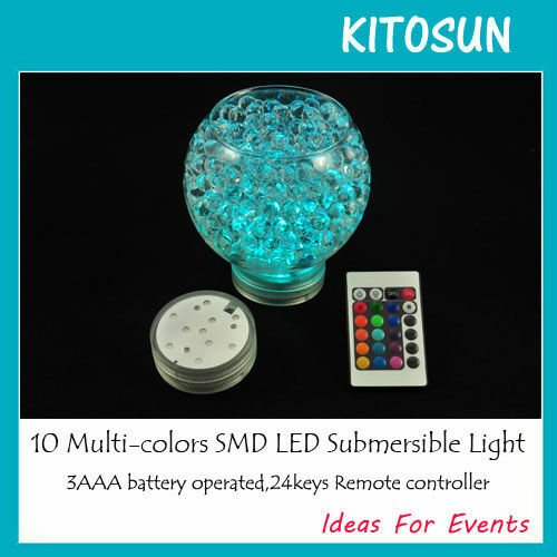 4 pz/pacco luce sommergibile a 2.8 pollici del led, 10 lampadine principali Multi colore, telecomando, floralited principale sommergibile