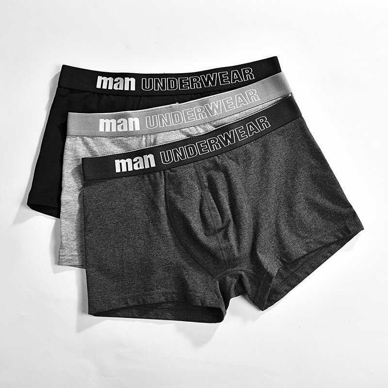 Boxer Shorts monocromático masculino, roupa interior de algodão, cuecas masculinas, calcinha sólida