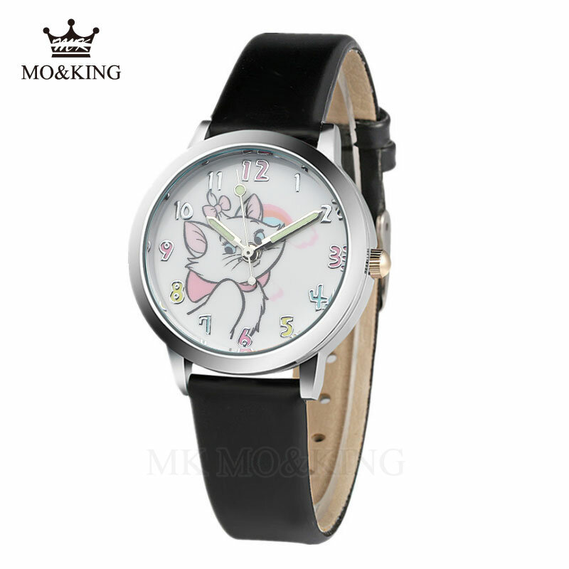 Relógio de quartzo bonito gato infantil, Relógios de couro, Relógio Padrão Gato, Mulheres relógios de pulso, Relógio para menina