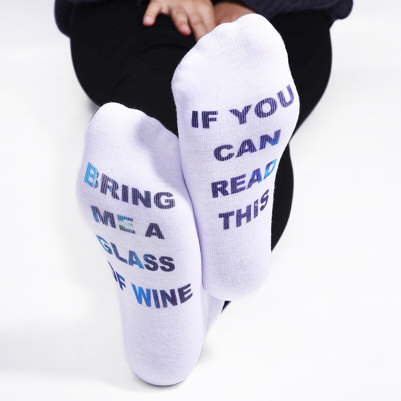 1 par si puedes leer estos calcetines de mujer divertidos calcetines blancos de corte bajo de tobillo Venta caliente 2017 Bring Me una copa de vino