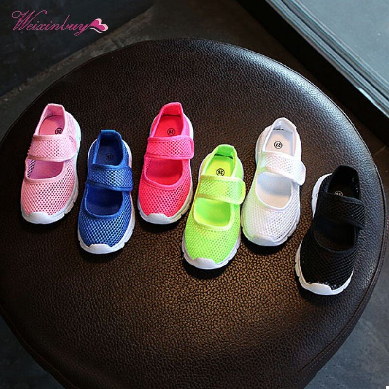 Kids Canvas Casual Shoes Summer 2018 Fashion Candy Breathable Mesh Kids Sports Boys Girls Sneakers 6 Colors 2-11Y