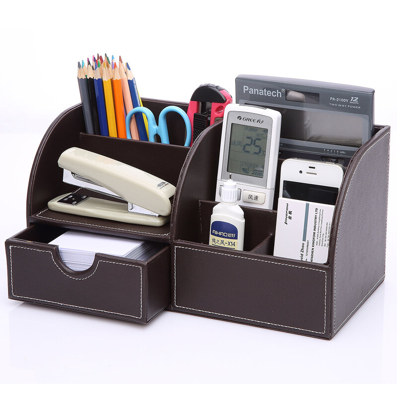 7 kompartemen pena besar pemegang meja kantor Organizer PU kulit kotak penyimpanan alat tulis wadah untuk Pot pensil