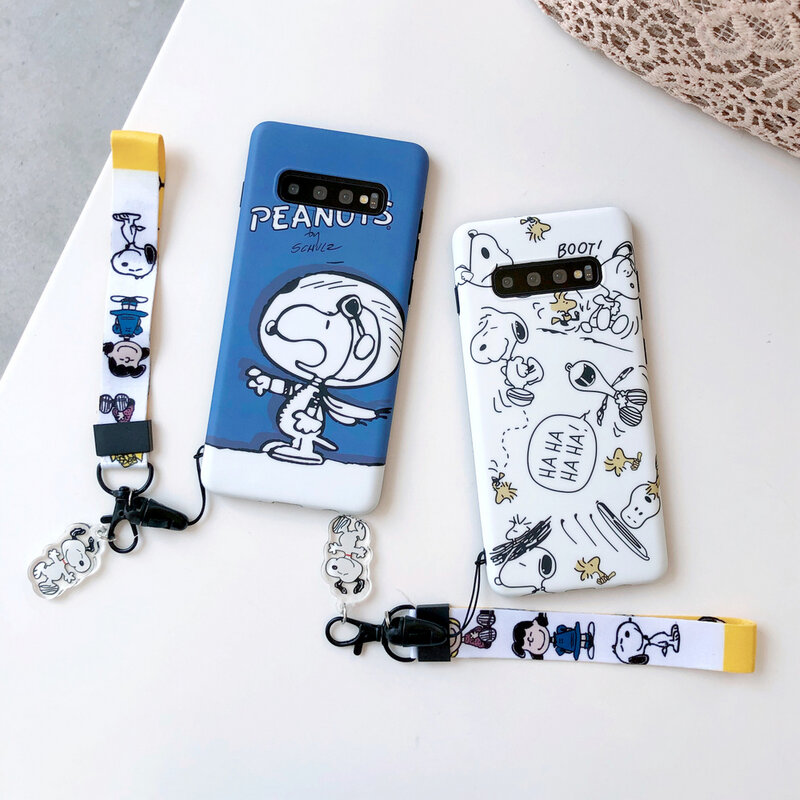 Cartoon S10 Plus Cute Pet Dog Case Charlie Soft Phone Cases for Samsung Galaxy S9 plus S8 note 9 8 Cover + Crystal Pendant Strap
