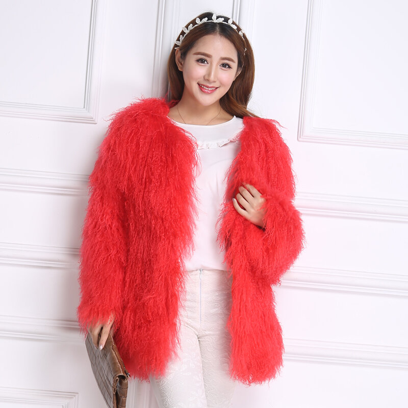 Mongolia Sheep Fur coat Women full pelt Sheep Fur Jacket fur Waistcoats make Big Size Free Shipping