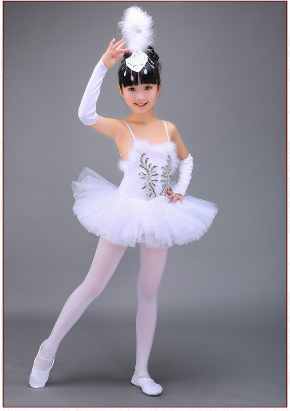 Profissional branco meninas cisne lago ballet vestidos bailarina trajes de dança para crianças dança vestido desempenho tutu dancewear