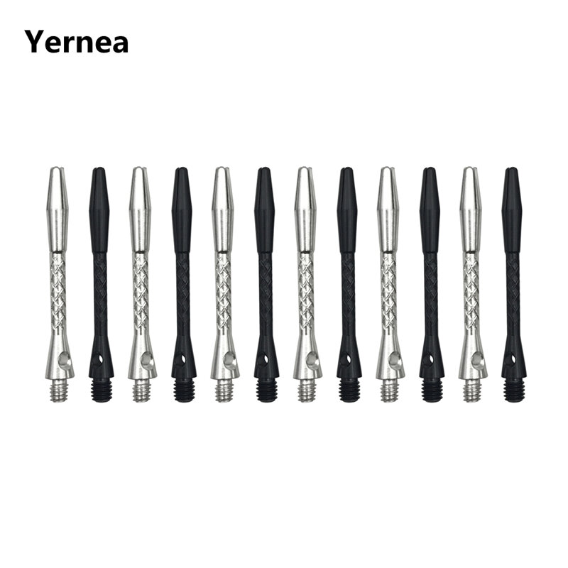 Yernea eje de dardos de alta calidad, Material de aleación de aluminio, ejes de 45mm, blanco plateado y negro, dos colores, 6 unidades por lote