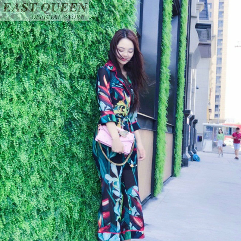 Mulheres 2018 floral impressão macacão macacões para a mulher elegante solto lace up chiffon jumpsuit casual corpo inteiro pants DD611 L
