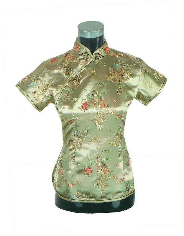 Letnia koszulka z krótkim rękawem czerwona damska bluzki chińska dama tradycyjna satynowa jedwabna bluzka nowość smok odzież sml XL XXL WS005