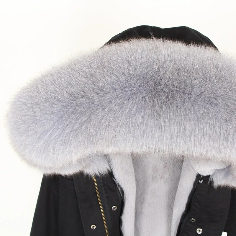 Maomaokong-女性のための冬の毛皮の襟付きの厚手のタイトなジャケット,本物のキツネの毛皮のコート