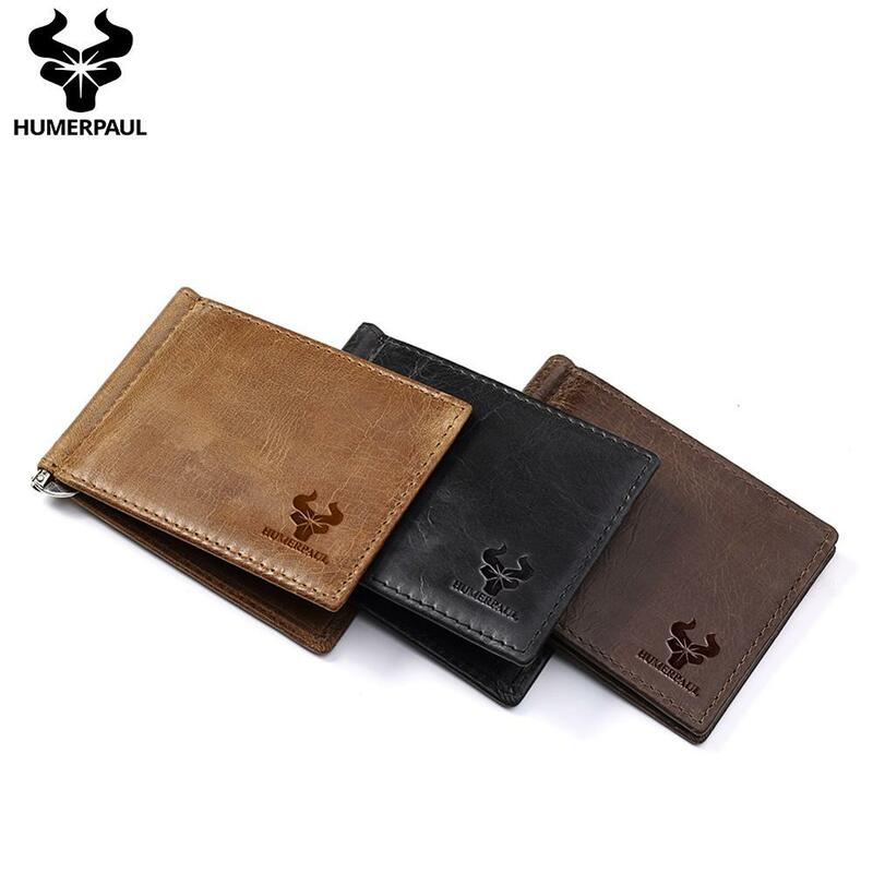 Men's Cow Leather Money Clip Classic Design Male Mini Wallet