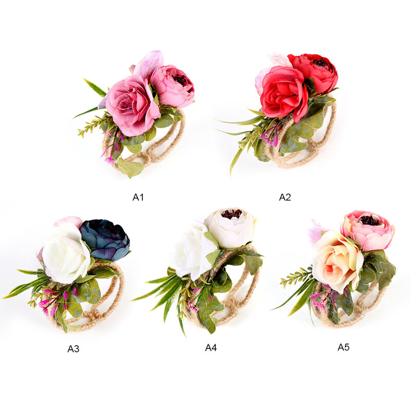 Bridesmaid Artificial Bride Wrist Corsage Woodland Corsage Straw Cuff Bracelet for Party Wedding Prom Accessories Hand Flowers