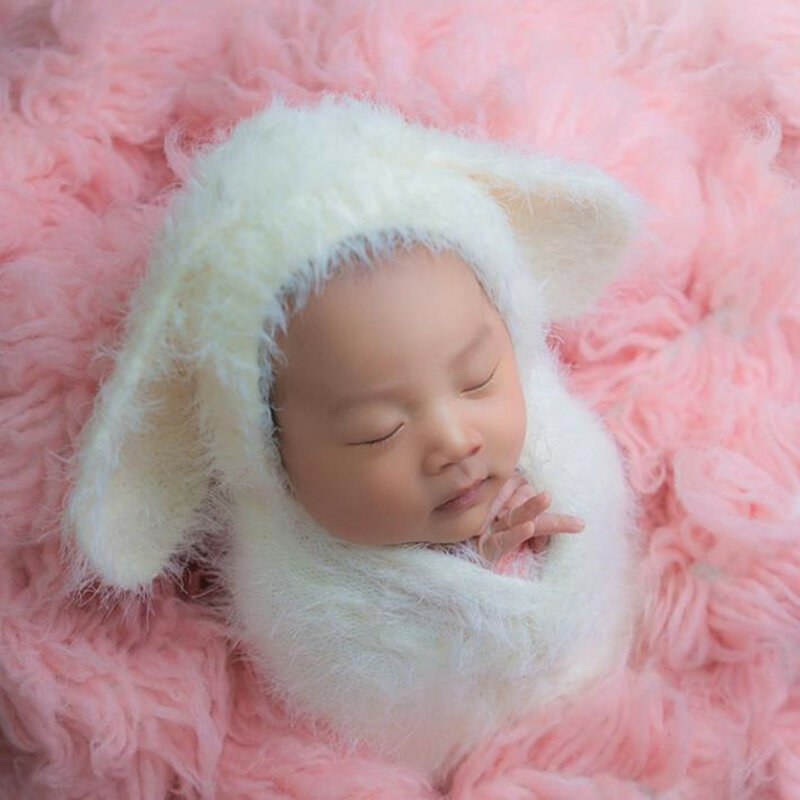 Newborn estiramento de malha fuzzy wrap adereços fotografia do bebê macio jérsei envoltório chapéu conjunto swaddle marco foto adereços