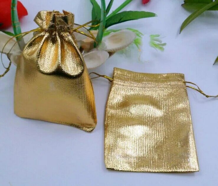 Bolsas de embalaje de joyería hechas a mano, 13x18cm, 100 piezas, con cordón dorado para boda/fiesta/Navidad/regalo