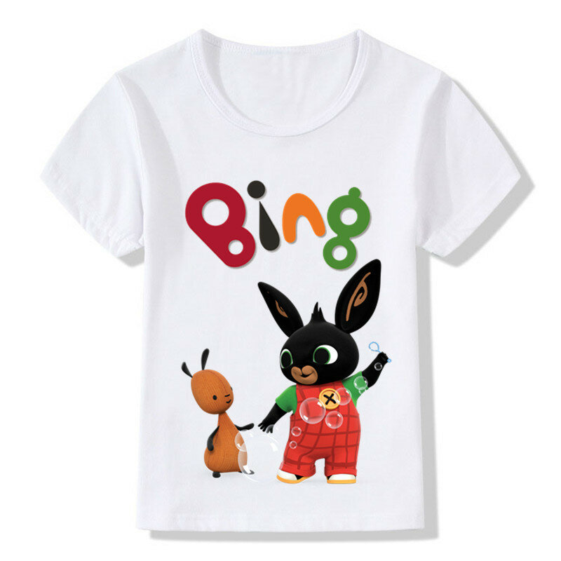 Забавная детская футболка с рисунком Bing Rabbit/зайчика, милые топы для мальчиков и девочек, летняя повседневная одежда для детей, ooo5169