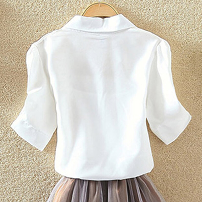 Blusa informal de algodón con manga corta para verano, Camisa blanca de corte holgado para mujer
