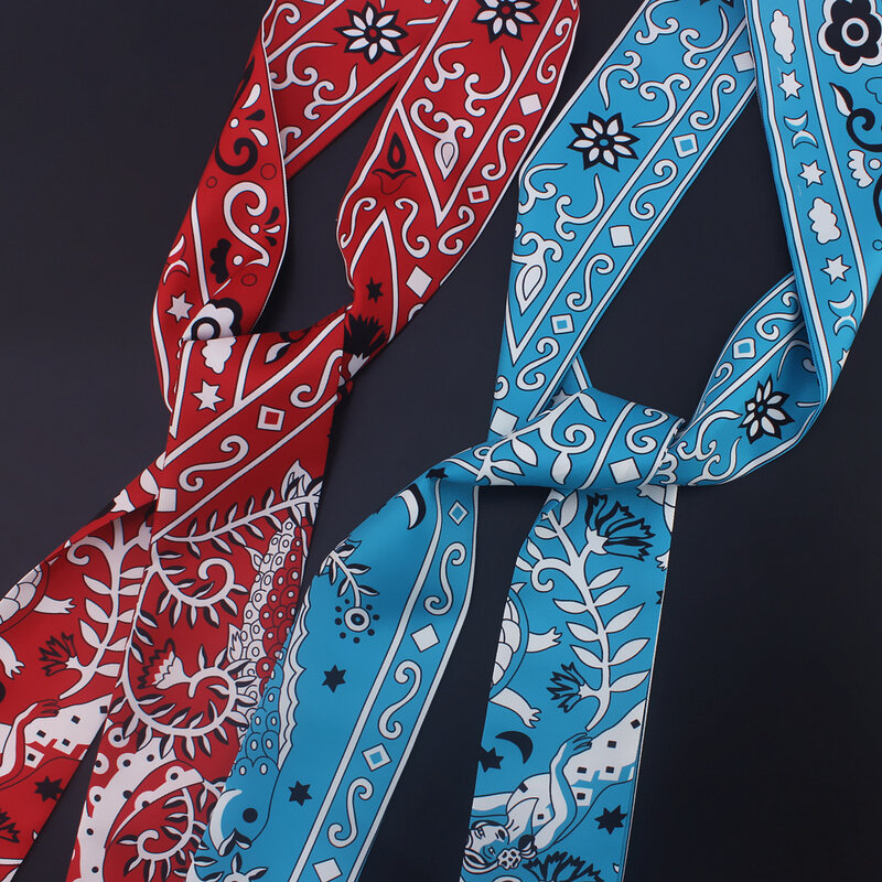 Женский шелковый шарф POBING в богемном стиле с цветочным принтом, саржевый головной шарф, фирменный галстук с ручками, сумки, ленты, маленькие длинные шарфы, маленький хиджаб 2018*7 см