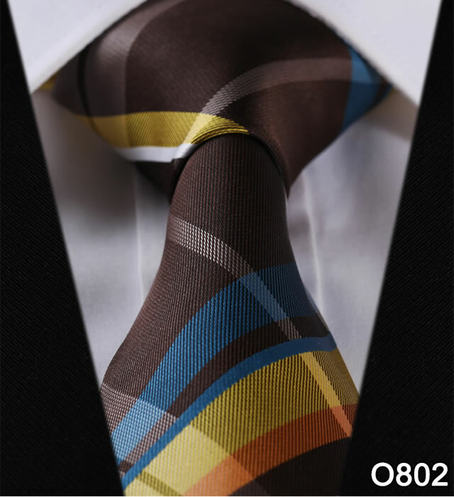 TC4029Y8 White Black Yellow Check New 3.4" 100% Silk Jacquard Woven Classic  Man's Tie Necktie
