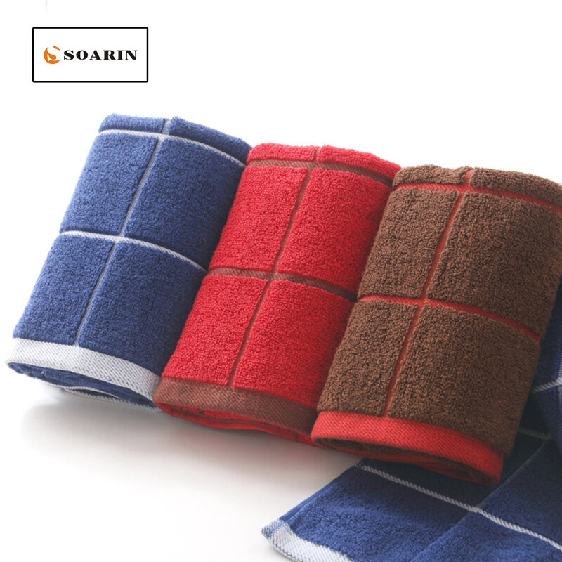 SOARIN 100% Cotton Plaid Face Towel Toalhas De Rosto Quick Dry Towel Strandlaken Handdoek Bathroom Toallas De Mano Absorvente