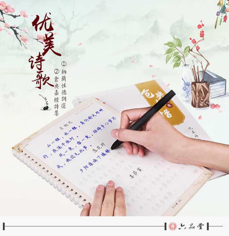 Liu pinang caneta visual 2 segundo, carretel reutilizável para adulto, nalan xingde/cangyang gyatso groove, caligrafia, livro de prática