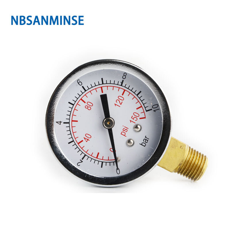 NBSANMINSE SMCB الغرض العام قياس الضغط 1/4 "G/NPT 2 بوصة 50 مللي متر المعادن قياس الضغط 10Bar 150 Psi الهوائية الهواء قياس