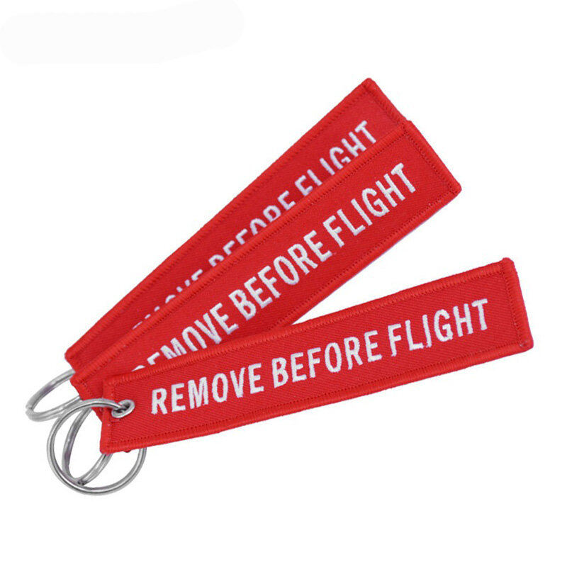 Llavero para quitar antes del vuelo para regalos de aviación OEM, llavero rojo con puntada blanca, etiqueta de llavero fobs, llavero de joyería de moda