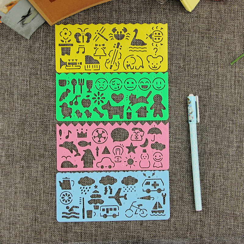 4 Buah Alat Tulis Penggaris Warna Permen Perlengkapan Lukisan Sekolah Alat Penyusunan Seni Menggambar Templat untuk Hadiah Anak-anak