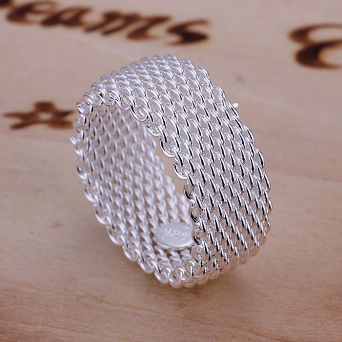 925 jewelry silver plated  Ring Fine Fashion Net Ring Women&amp;Men Gift Silver Jewelry Finger Rings SMTR040