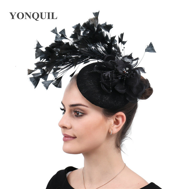 Vitage czarne fascynatory ślubne kapelusze eleganckie damskie czapki herbaciane damskie akcesoria do włosów ślubne zamężne nakrycia głowy