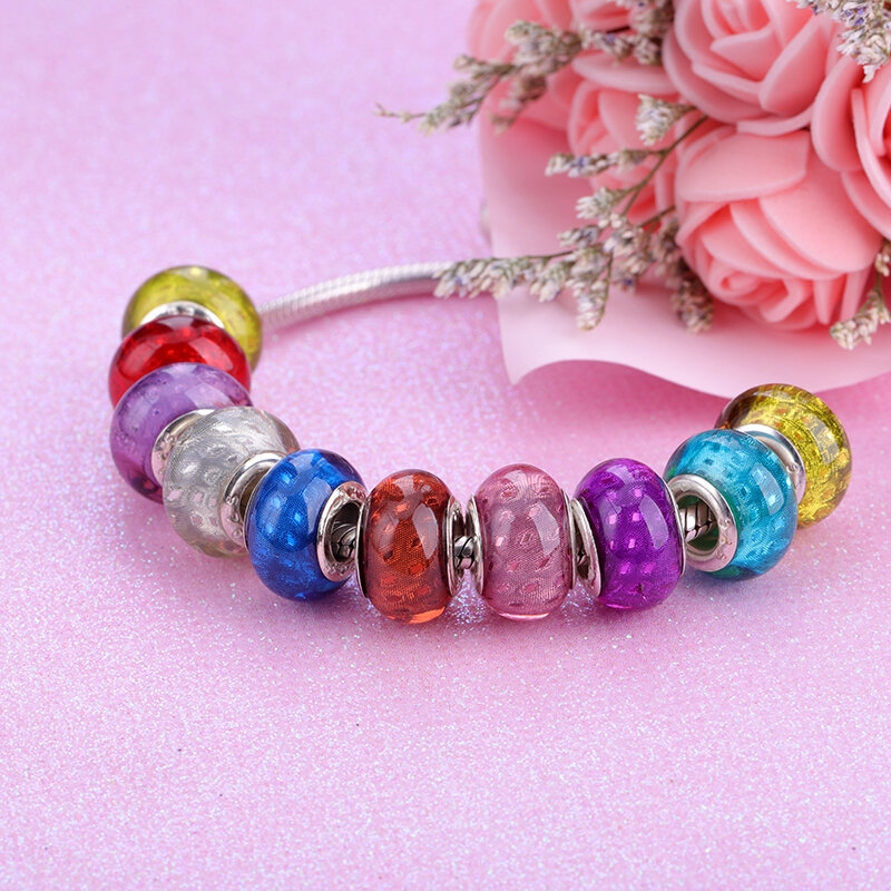 Cuentas coloridas de cristal de Murano para mujer, abalorios de plástico de lámpara para niña, pulseras artesanales, brazaletes, joyería para mujer