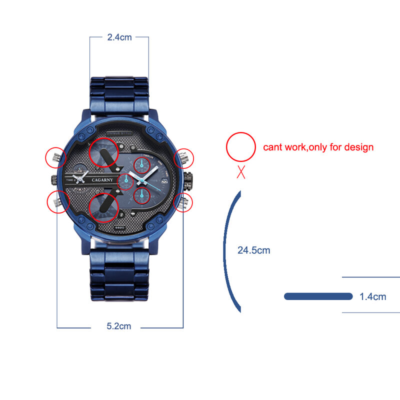 Cagarny 6820 klasyczny Design zegarek kwarcowy mężczyźni moda męskie zegarki niebieski stal nierdzewna Dual Times Relogio Masculino xfcs