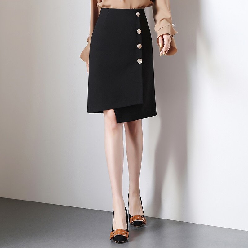 Женская короткая офисная юбка, асимметричная офисная юбка с боковыми пуговицами, модель DD2165 на лето, 2019
