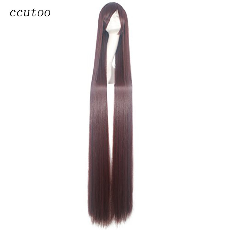 ccutoo 59" Brown Long Straight Female's Party Synthetic Hair Cosplay Costume Wigs Perrque Full Bangs