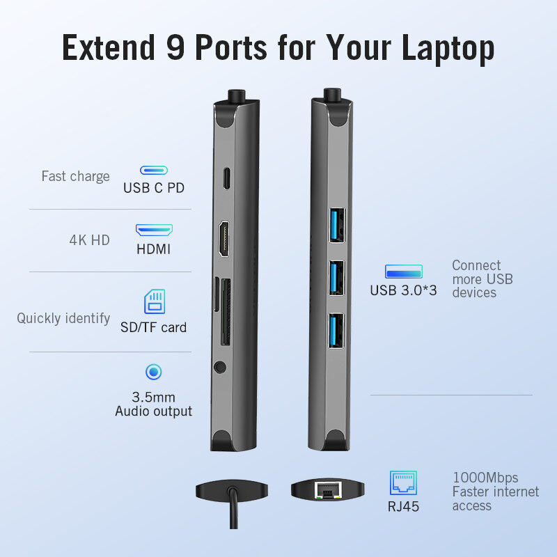 Tions Thunderbolt 3 Dock Adapter Hub USB C zu HDMI RJ45 USB 3,0 Audio Video Splitter für MacBook Samsung Huawei USB C Adapter