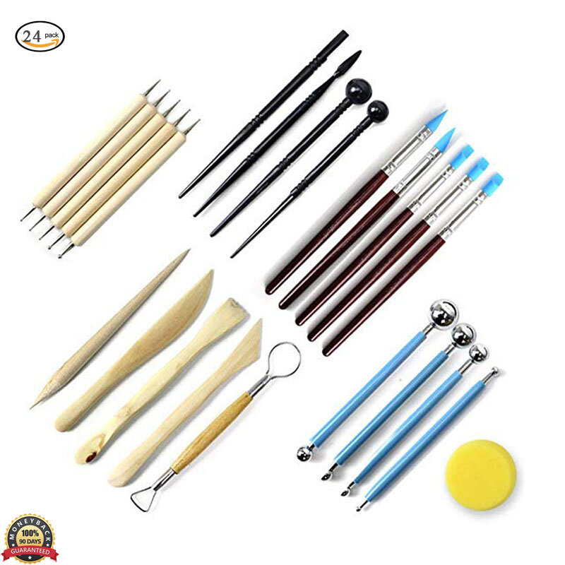 24Pcs Dotting Tools Ball Styluses for Rock Painting Pottery Clay Modeling Embossing Art Clay Pottery Modeling Set Carving Tools