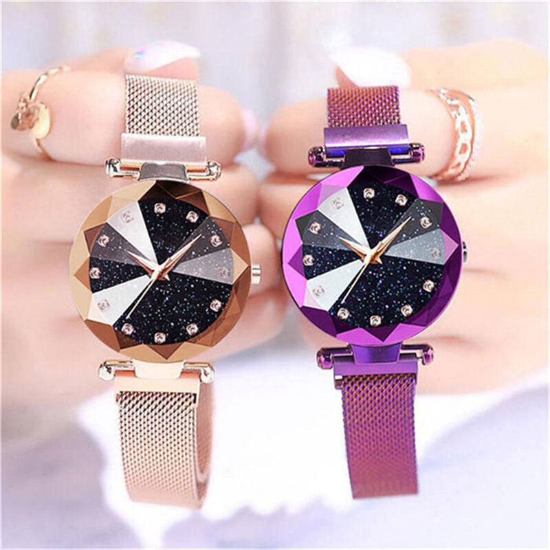 Ctpor Blue Ladies Watch Lovers Gift Stainless Steel Women Wrist Watches Magnet Mesh Belt Bracelet Luxury Fashion Female A Clock