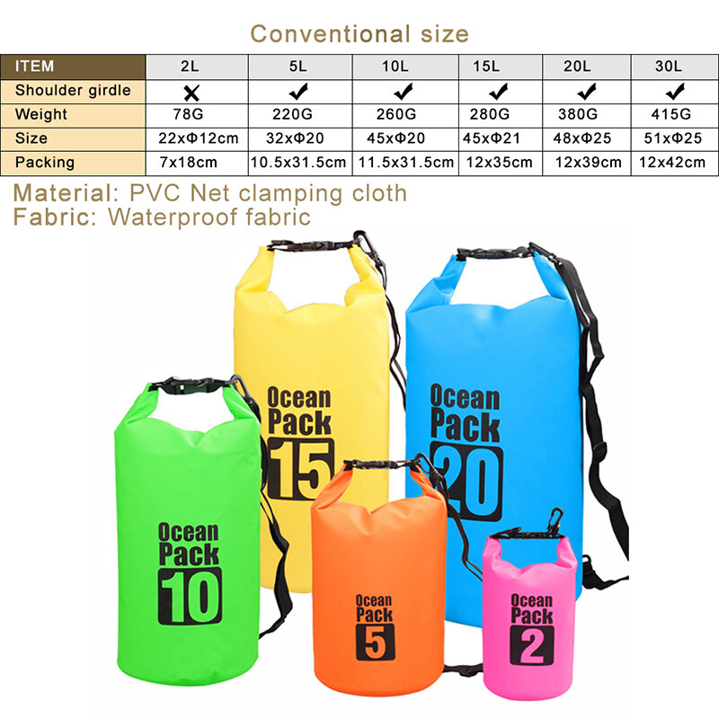 2L 3L 5L Impermeabile Dry Bag Water Resistant Nuoto Sacchetto di Immagazzinaggio Pacchetto Sacco Rafting Kayak Campeggio Galleggiante Vela Canoa