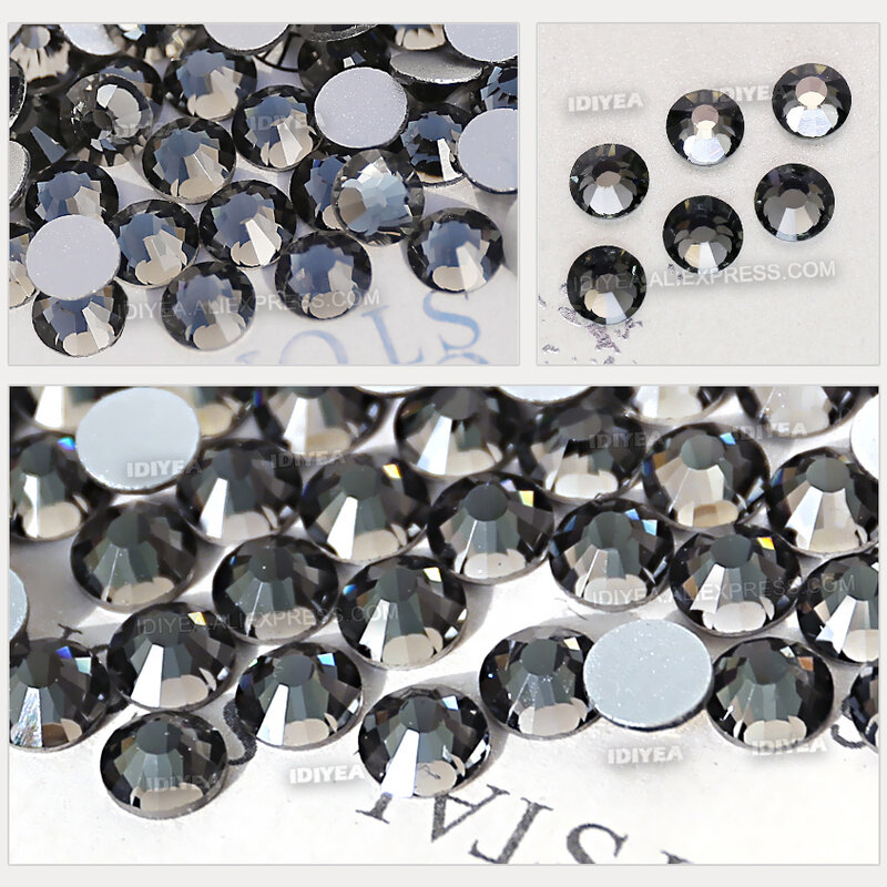 Diamante Negro para decoración de uñas, diamantes de imitación, cristales brillantes, joyería sin HotFix, strass, SS3, SS4, SS5, SS6, SS10, SS20, SS30