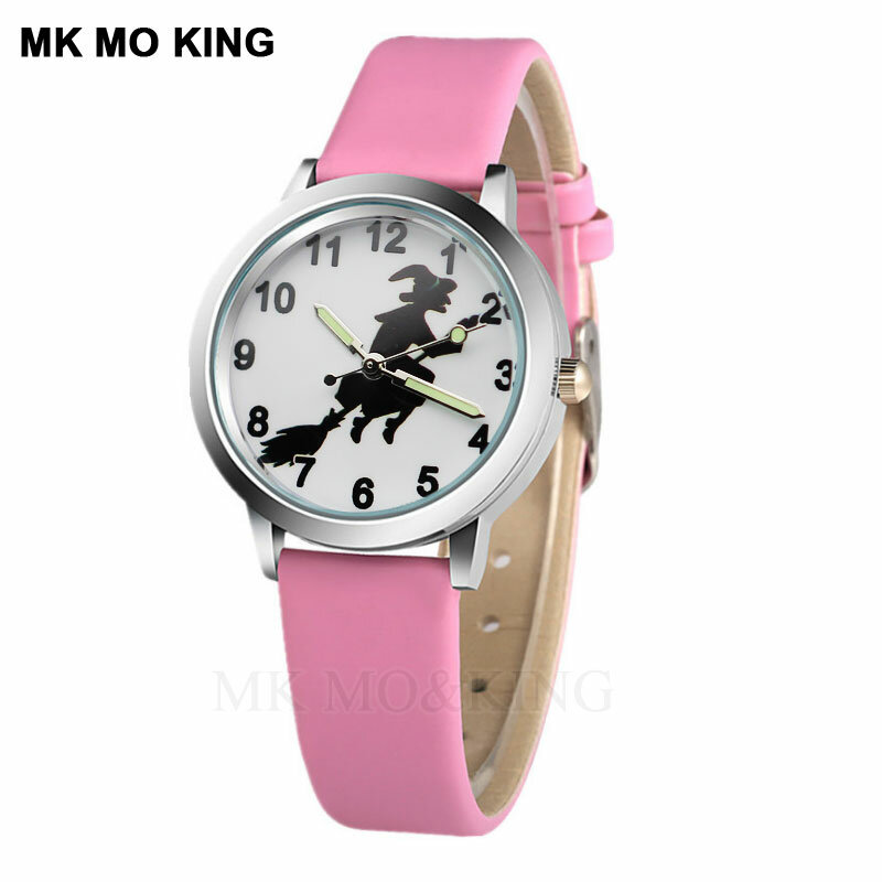 Nowy bajkowy czarownica kreskówka dzieci zegarek chłopiec moda zegar kwarcowy dorywczo dziewczyna różowy skórzany zegarek dzieci prezent urodzinowy