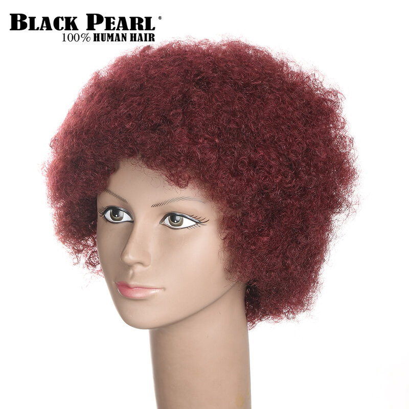 Schwarze Perle kurze lockige weinrote Perücken kurze Pixie Menschenhaar Afro Perücken für schwarze Frauen Afro amerikaner lockiges Haar Perücken 99j