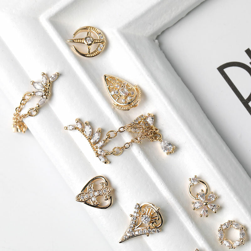 HNIUX 2 pezzi 3D metallo zircone gioielli per unghie decorazioni con ciondolo di perle giapponesi ciondoli con diamanti per Manicure in cristallo di alta qualità
