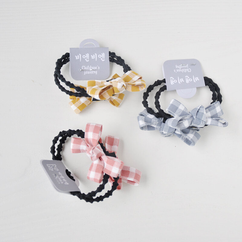 2pcs/set Contrast Color Small Plaid Bow Children Hair Accessories Elastic Hair Band Girl Hair Ropes Hair Ring Ponytail Holder