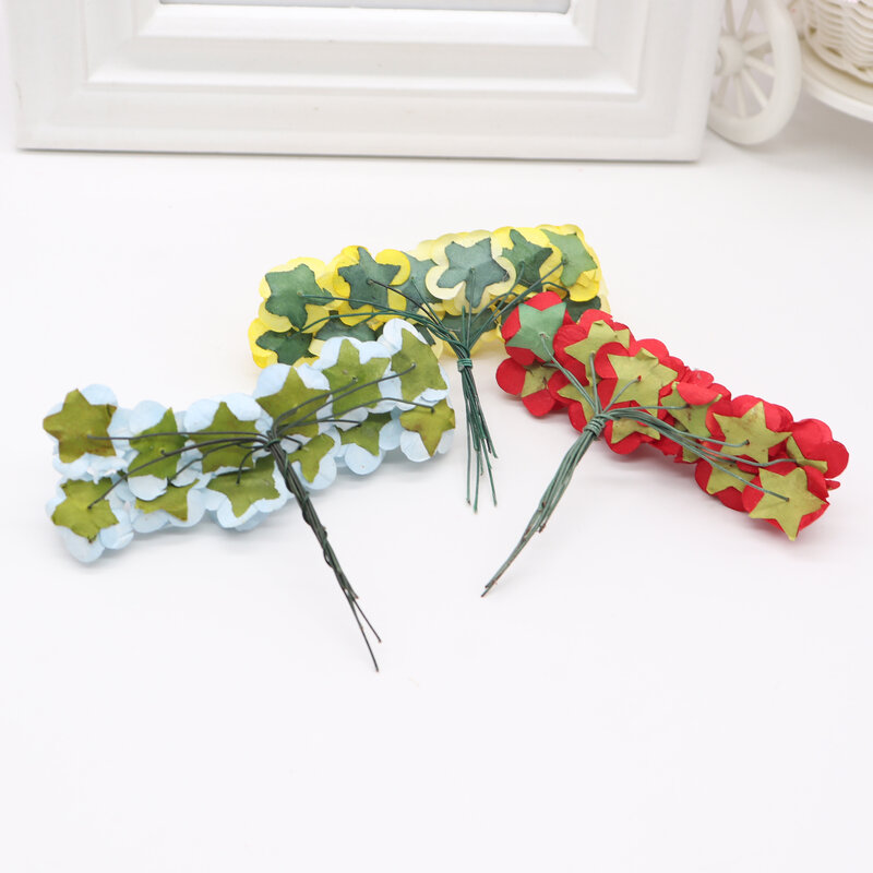 12pcs/lot Artificial Flower Mini Cute Paper Rose Handmade For Wedding Decoration DIY Wreath Gift Scrapbooking Craft Fake Flower