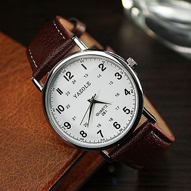 YAZOLE – montre en cuir pour hommes, horloge de grande marque, à la mode, reloj hombre relogio masculino erkek kol saati