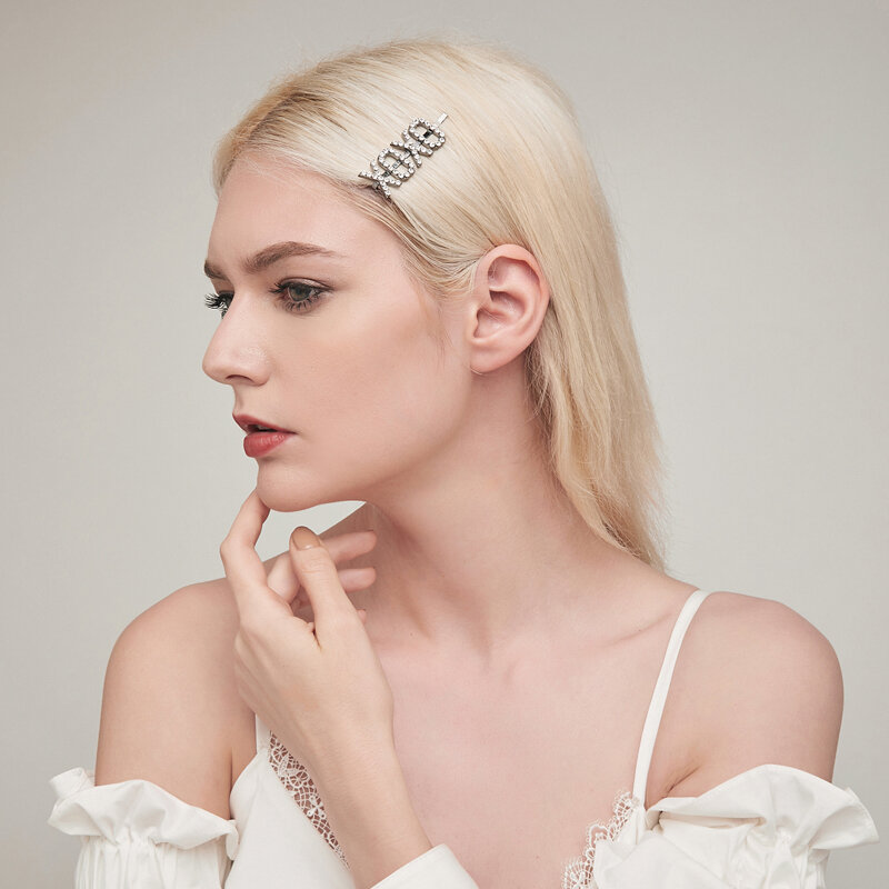 Ins presilha de cabelo personalizada com letras em cristal, acessório personalizado para cabelo feminino