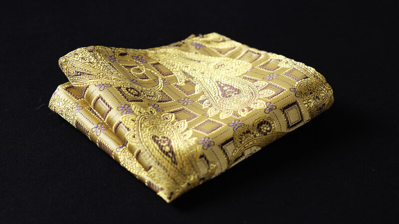 Party Wedding Classic Pocket Square Tie TFC013D8S Gold Check 3.4" Silk Woven Men Tie Necktie Handkerchief Set