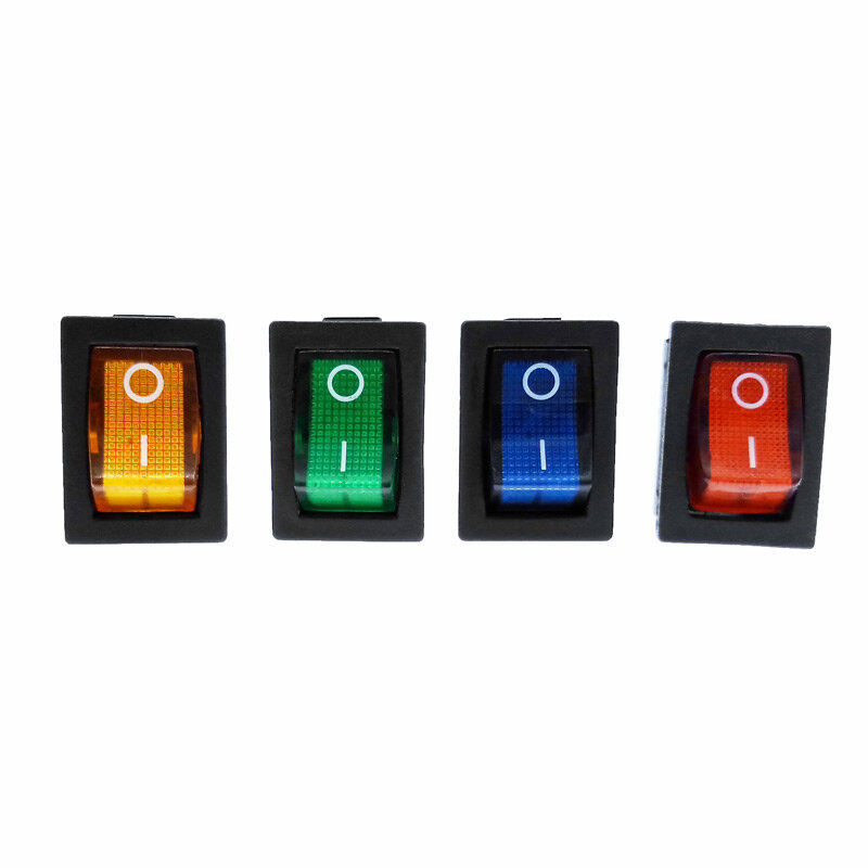 Interruptor basculante KCD1, interruptor de encendido de 2 posiciones, 2 pines, 3 pines, 4 pines con luz, 10A, 250V, rojo, azul, verde, amarillo, negro, blanco