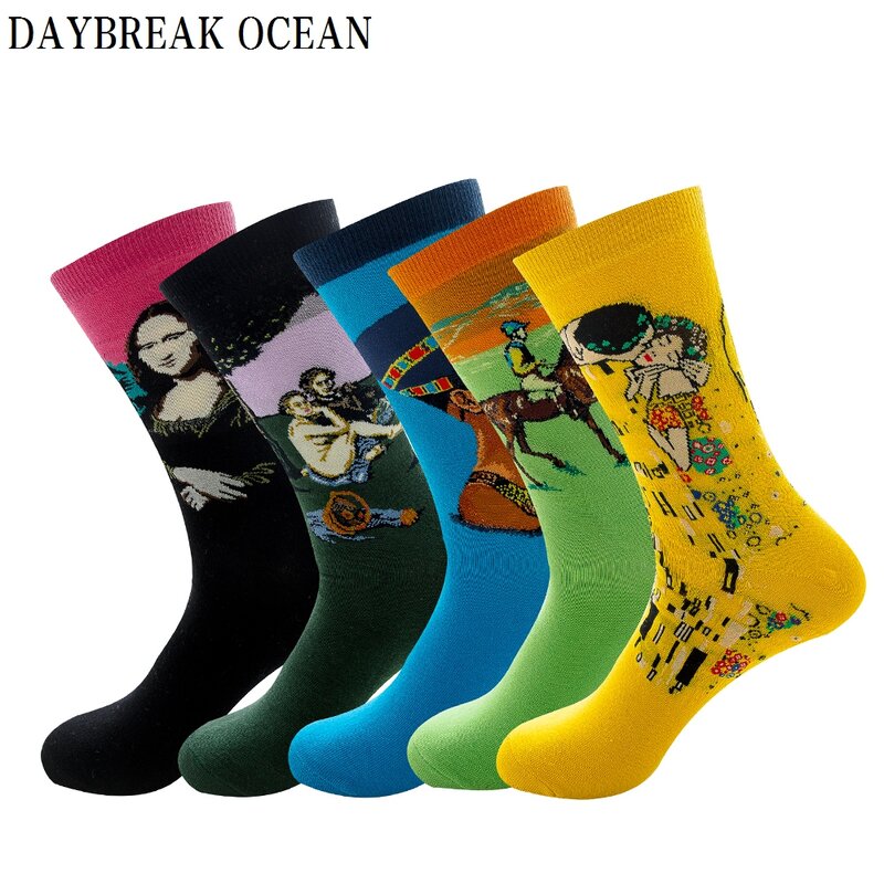 Coloridos calcetines de algodón peinado para hombre, medias largas divertidas y casuales a la moda, varios estilos, para primavera y otoño, 5 pares